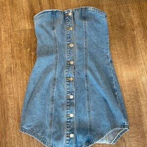 PrettyLittleThing Blue Denim Strapless Dress